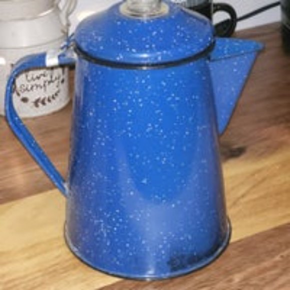 Vintage Enamelware Percolator Coffee Pot Blue White Speckles Unbranded - Picture 2 of 4